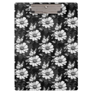 Butterfly On Flower Pattern Design - Black Clipboard