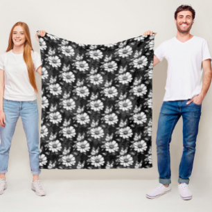 Butterfly On Flower Pattern Design - Black  Fleece Blanket