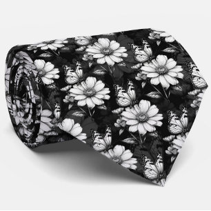 Butterfly On Flower Pattern Design - Black Tie