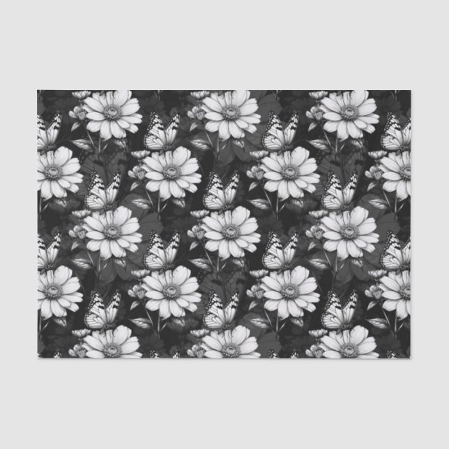 Butterfly On Flower Pattern Design - Black  Tissue Paper (Front)