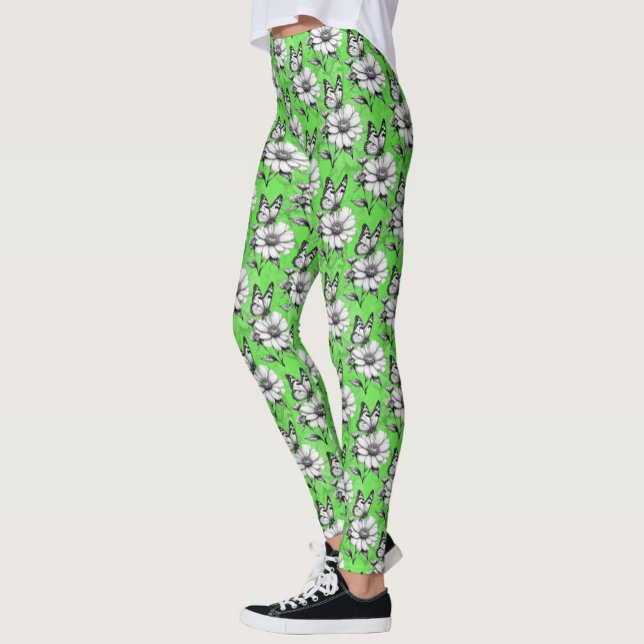 Butterfly On Flower Pattern Green Design   Leggings (Creator Uploaded)