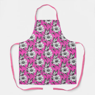 Butterfly On Flower Pattern Pink Design Apron