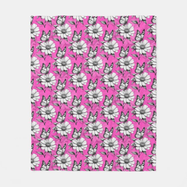 Butterfly On Flower Pattern Pink Design   Fleece Blanket (Front)