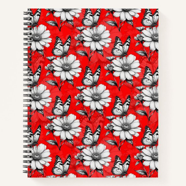 Butterfly On Flower Pattern Red Design   Notebook (Front)