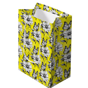 Butterfly On Flower Pattern Yellow Design   Medium Gift Bag