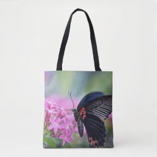 Butterfly on flower tote bag