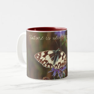 Butterfly on flower  Two-Tone coffee mug