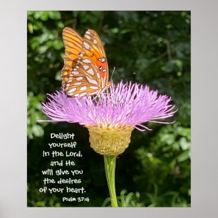 Butterfly on Flower w/ verse from Psalm 37:4 Poster