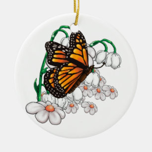 Butterfly on flowers ceramic tree decoration