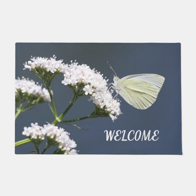  Butterfly On Flowers Door Mat (Front)