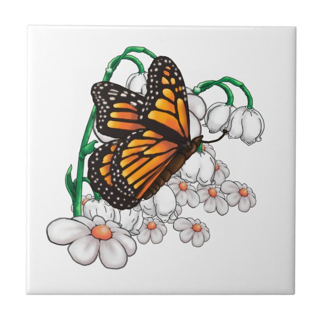 Butterfly on flowers tile (Front)