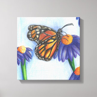 Butterfly on Flowers Wrapped Canvas (12" x 12")