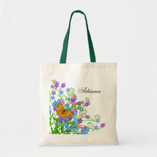 Butterfly on Forget Me Not Flowers Tote Bag