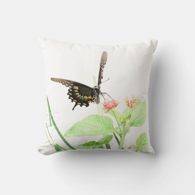 Butterfly on Lantana, White  Cushion (Front)
