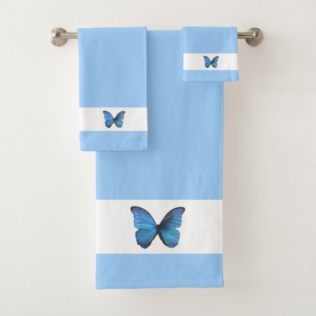 Butterfly on Light Blue & White Bath Towel Set (Insitu)