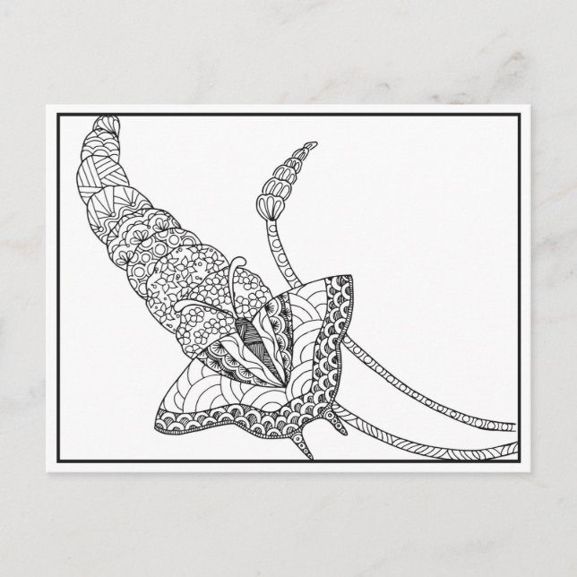 Butterfly on Liliac Postcards - Colour It In (Front)