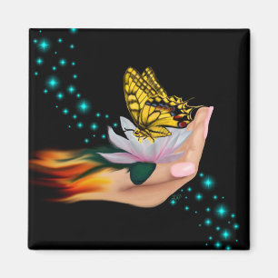Butterfly on Lotus Bloom Magnet