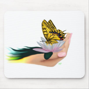 Butterfly on Lotus Bloom Mouse Pad
