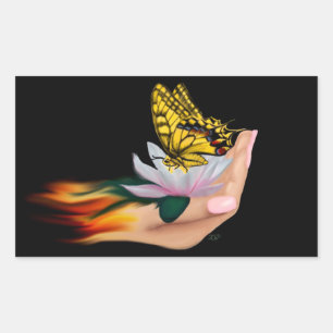Butterfly on Lotus Bloom Rectangular Sticker