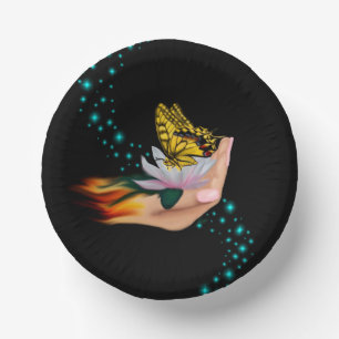 Butterfly on Lotus Bloom with Stars Paper Plate
