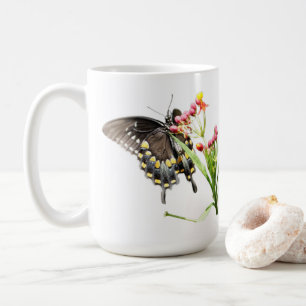 Butterfly on Milkweed Blooms, on White Coffee Mug
