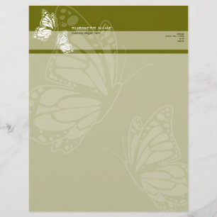 Butterfly on Olive Green Elegant Modern Simple Personalised Letterhead