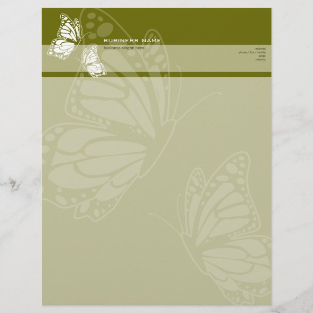 Butterfly on Olive Green Elegant Modern Simple Personalised Letterhead (Front)