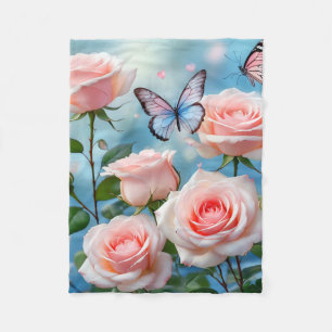 Butterfly On Pink Flower Fleece Blanket