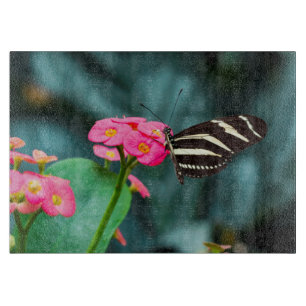 Butterfly on Pink Flower Photography Cutting Board