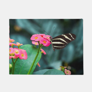 Butterfly on Pink Flower Photography Doormat