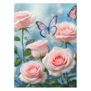 Butterfly On Pink Flower Tablecloth