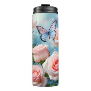 Butterfly On Pink Flower Thermal Tumbler