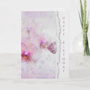 butterfly on pink orchid with bubbles card