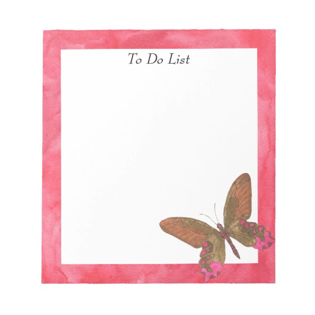 Butterfly on Pink Watercolor Notepad (Front)