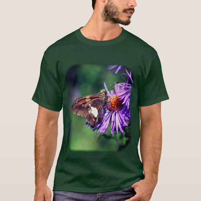 Butterfly On Purple Aster Flower T-Shirt (Front)