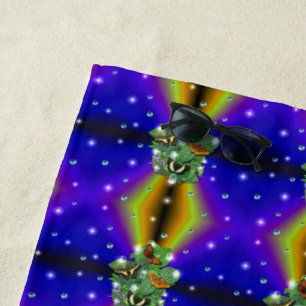 Butterfly on purple yellow Rainbow Beach Towel
