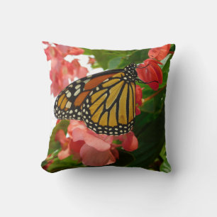 Butterfly on Red Flowers Pillow