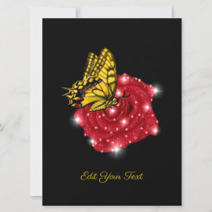 Butterfly on red Rose with Stars and Raindrops