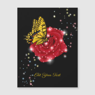 Butterfly on red Rose with Stars and Raindrops