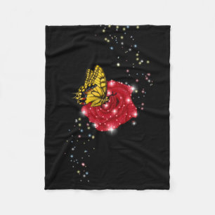Butterfly on red Rose with Stars and Raindrops Fleece Blanket