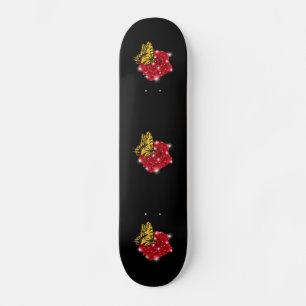 Butterfly on red Rose with Stars and Raindrops Skateboard