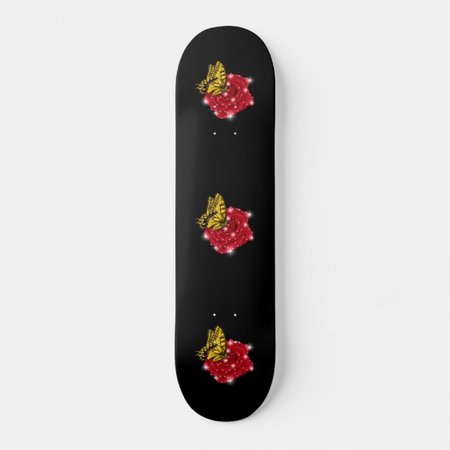 Butterfly on red Rose with Stars and Raindrops Skateboard (Front)
