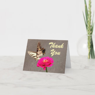 Butterfly on Red Zinnia Pavement Background Thank You Card