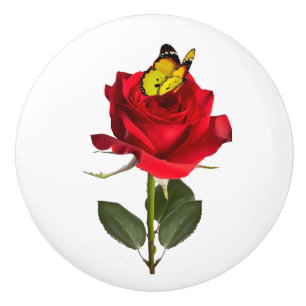 Butterfly on Rose Ceramic Cabinet and Drawer Pull