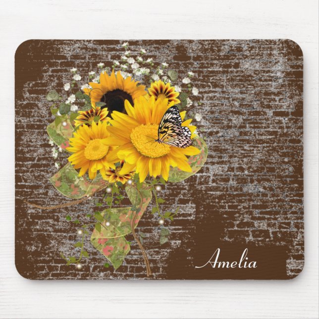butterfly on sunflower bouquet mouse pad (Front)