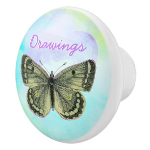 Butterfly on teal green purple custom name  ceramic knob