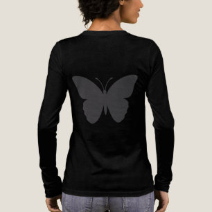 Butterfly on the Back Women Black Long Sleeve Tri-Blend Shirt