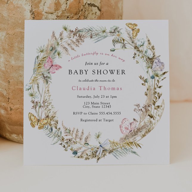 Butterfly on the Way Boho Baby Shower Invitation (Creator Uploaded)
