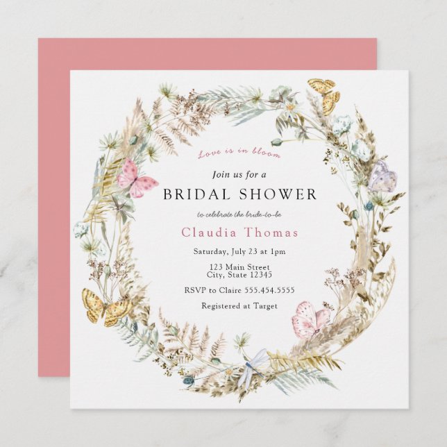 Butterfly on the Way Boho Bridal Shower Invitation (Front/Back)