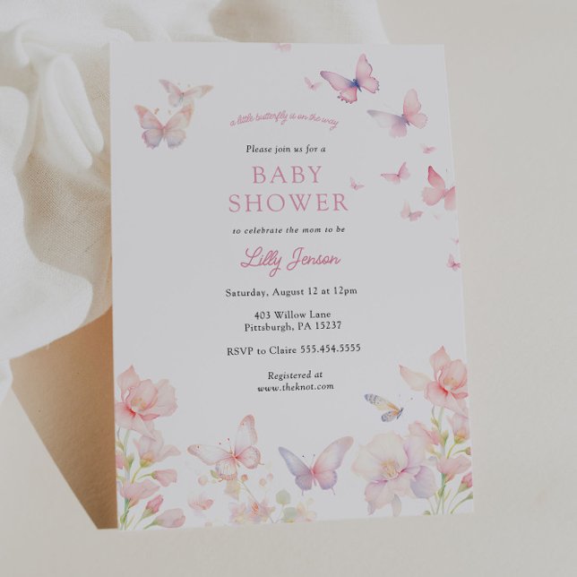 Butterfly on the Way Pink Baby Shower Invitation (Creator Uploaded)